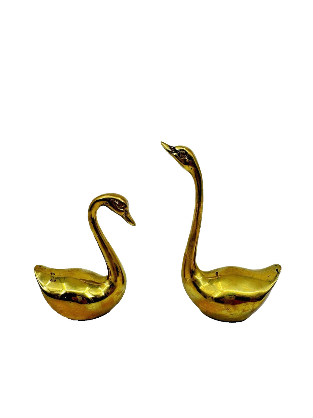 Pair of MCM Brass Geese Goose Trinkets Shelf Decor Vintage Birds Swans Figurines